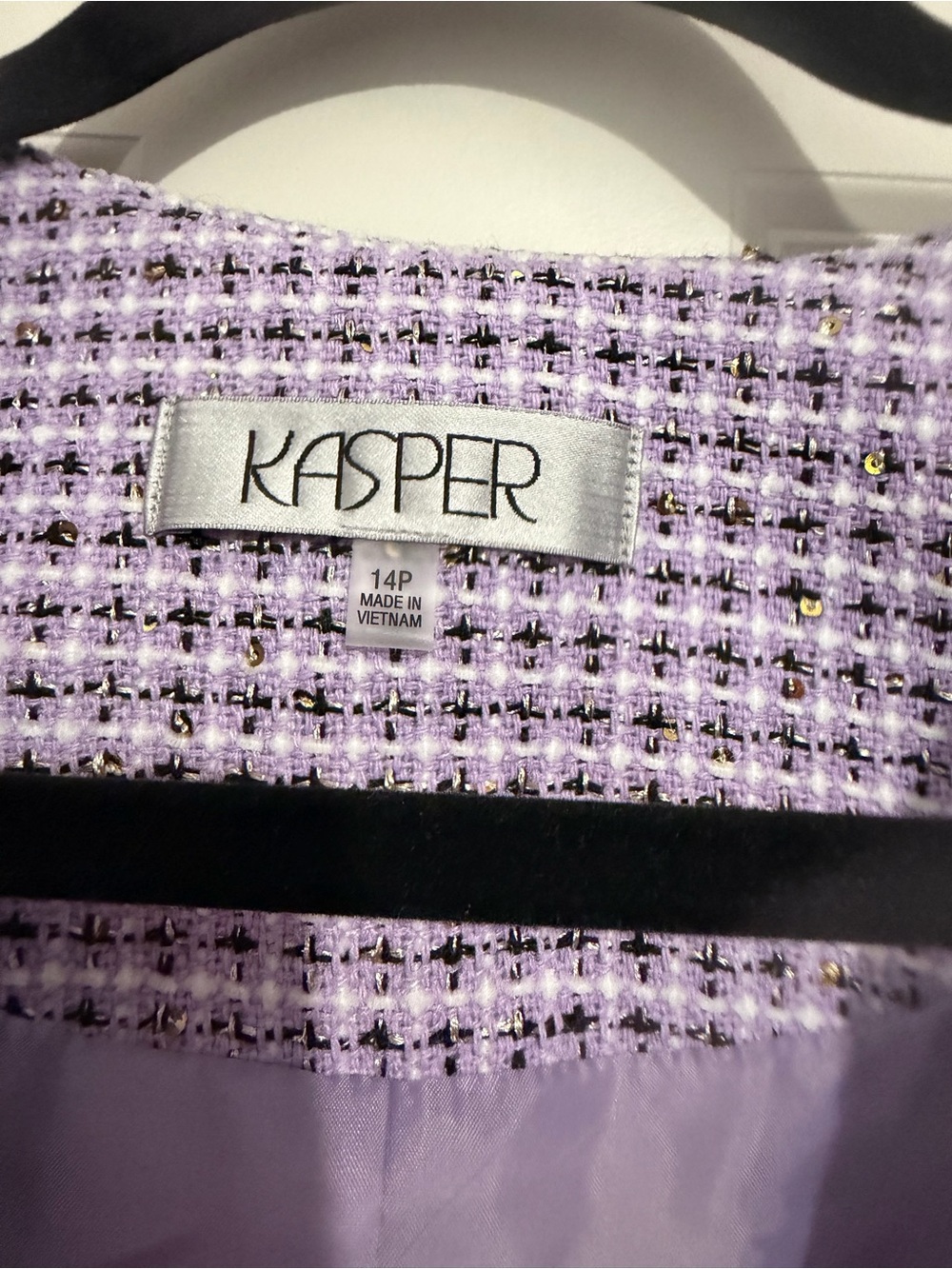 Kasper Lavender Patterned Collarless Blazer with Gold Buttons 14P - Picture 2 of 4